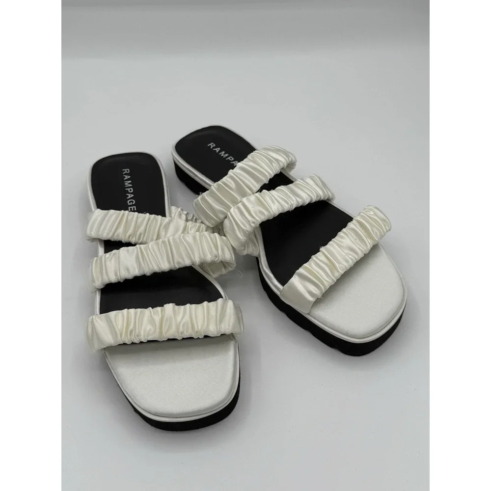 Rampage Strappy Sandals Women's White Satin Size 6‎ New Wedding Flat